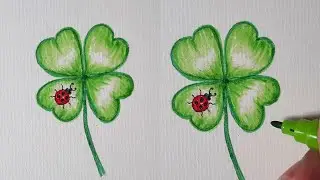How to Draw A Four-Leaf Clover Step by Step | 4- leaf Clover with Lady Bug Drawing