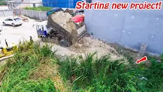 The Open New project!! Landfill 5x20 Successfully 100% By Bulldozer Komatsu D20 Pushing soil