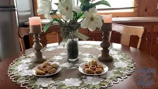 Embroidered White Magnolia Round Table Toppers
