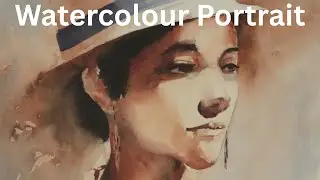 Lady with a blue striped hat Watercolour Portrait