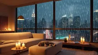 Cozy NYC Apartment Ambience | Rainy Night, City Lights, Calm Urban Noi