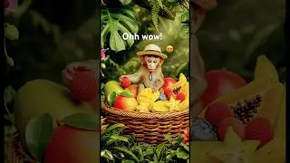Baby Monkey in a Basket of Tropical Fruits 🍓🐒 #shorts