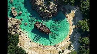 DnD compatible animated map _ Tropical Island Paradise _ hex grid _ ambience for VTT