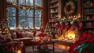 Snowy Winter Cabin at Night ❄️ | Cozy Fireplace Crackling and Icy Winds for Calm Sleep