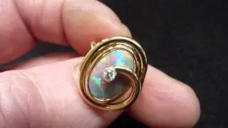 Designer 18ct Gold, Diamond & Natural Black Opal Ring #6