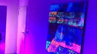 Abstract acrylic painting - squeegee technique with neon colors. The results