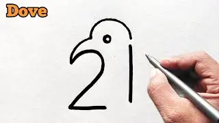 How to draw Dove from number 21 | Easy Dove Drawing for beginners | Number drawing
