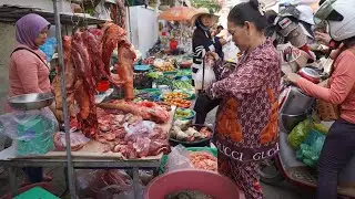 Amazing LOCAL FOOD Market @Takhmau Thmey - PLENTY River Fish, Rural Vegetables, Beef, Pork & More