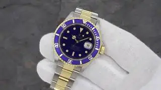 Rolex Submariner Blue Stainless Steel & 18k Gold Mens Watch Authentic 16613