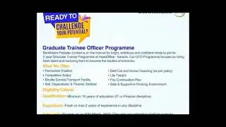 Graduate Trainee Officer Program at Bank Islami #Apply Today #16 Years of Education Required