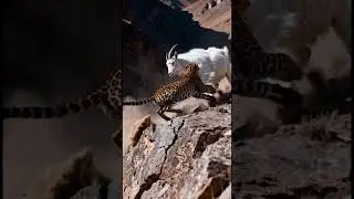 Unbelievable Wildlife Moment: Leopard Leaps at Goat on Rocky Cliff! #wildlife #naturedocumentary