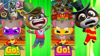 Talking Tom Hero Dash - Two Color Suit Hero Tom Fight Vs Cages Traps Friends All Bosses Raccoons 