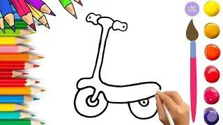 How To Draw cute Scooter Drawing, Painting & Coloring For Kids and Toddlers_🌈🎨