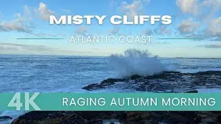 Majestic Misty Cliffs in 4K | Crashing Waves, 10+ foot splashes | Ambient Background | Misty Cliffs