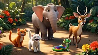 Cute Animal Friends in the Magical Jungle 🐘🐱🦌🐸
