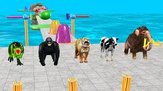 An Obstacle Game With Wild Animals Gorilla Cow Elephant Crossing Fountain Game with Dinosaur 3d Game