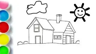 🏡 Easy House Drawing with Sun & Clouds | Step by Step for Kids 🌞☁️