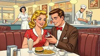 valentine&rsquo;s day at a small caf&eacute; with soft 40s&ndash;50s jazz (vintage jazz, love vibes, relaxing )