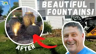 AMAZING Front Yard Fountain INSTALLATION!!!  Aquascape Fountain Water Feature!