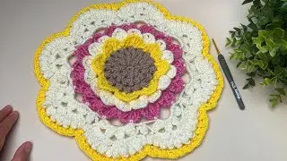 Amazing crochet sunflower doily tutorial,step by step super easy for beginners