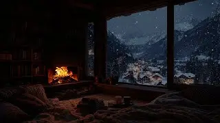 Soft Snow Drifting in Silence Around Warm Firelight ❄️ A Tranquil Night for Rest