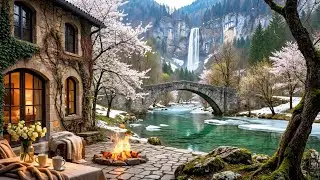 Tranquil Morning Jazz with Brezze Nature Ambience | Smooth Jazz & Outdoor Campfire by the Waterfall