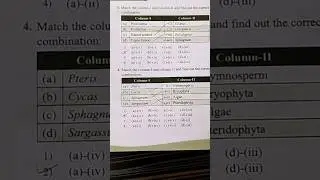Ncert match the columns plant kingdom #shorts #ythsorts #neet #pwneet #aiims #botany #viralshorts