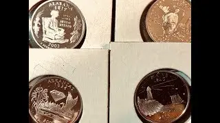 Silver 2003 State Quarters: Illinois, Alabama, Maine, Missouri, Arkansas