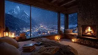 Cozy Fireplace with Snowy Mountain View | 8 Hours of Deep Sleep