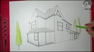 How to Draw a House in Two Point Perspective - easy  drawing