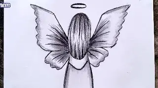 BEAUTIFUL GIRL WITH ANGEL WINGS STEP BY STEP DRAWING - ADIM ADIM MELEK KANATLI KIZ RESİM &Ccedil;İZİMİ