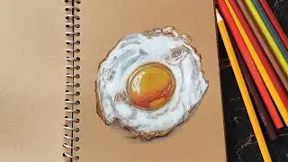 Realistic Fried Egg Drawing | Color Pencil Art Tutorial on Brown Paper #colorpencilart 