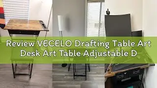 Review VECELO Drafting Table Art Desk Art Table Adjustable Drawing Table Tilted Tabletop with 2 Stor