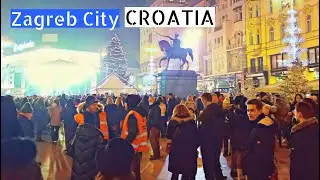 Nove Godine Zagreb 2022 🇭🇷 | A thousand people gather at Zagreb Main square | New Year countdown