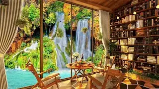 Happy Morning Coffee Shop Ambience with Summer Bossa Nova Jazz & Waterfall Sound for Work, Good Mood