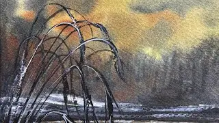 Painting a Moody Moonlight Landscape | Mixed Media Art Process