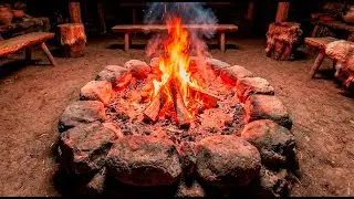 Primal CAVE FIREPLACE Ambience 4K 🔥 Prehistoric Campfire Sound for Sleep, Focus