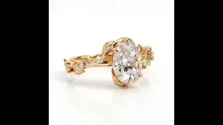 Nature Inspired Oval Cut Lab Grown Diamond Engagement Ring | 14K Yellow Gold Art Deco Ring