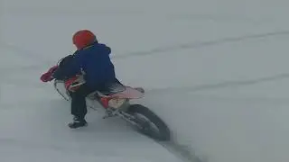 Tobik 9yo snowriding on KTM EXC 350 dirtbike