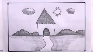 How To Draw A Village Hut Step By Step/Simple House Drawing