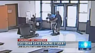 A quick thinking school janitor saves a student from choking