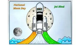 National Moon Day Poster Drawing Easy| Chandra Dinam Drawing| International Moon Day Drawing| Guide