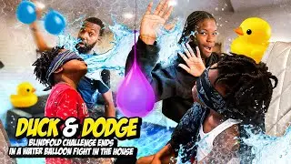 Duck & Dodge Blindfolded Challenge Ends in a Water Balloon Fight in the House