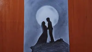How to draw romantic couple on moonlight night || Easy pencil sketch of romantic couple ||