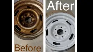 Painting steel wheels and headliner on 63 Impala patina project.