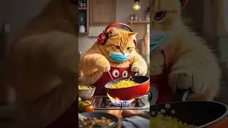 HUNGRY CAT MAKING POPCORN🍿#cat #animals #cuteanimals #cartoon #trending #cooking #food #kitten