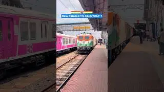 🚂 Witness the Grand Arrival of the Tricolor Painted WAP-7 Locomotive! 🇮🇳 #wap7 #railwaycontent