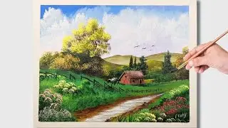 como pintar un paisaje en acrilico paso a paso./#92