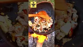 Stir Fry Chives with Pork Outdoor Cooking With My Small Family #shorts #stirfry #chives #pork #4u
