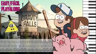 Gravity Falls Intro - Flauta Dulce Recorder Piano Playalong (free sheet partitura gratis) Easy F&aacute;cil
